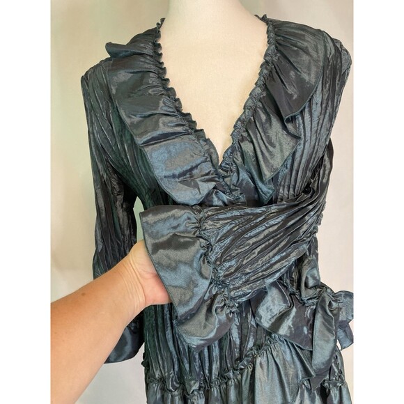 VINTAGE Carrie Allen Women's XL Top Blouse Crinkle Ruffle Metallic Whimsygoth - Picture 4 of 12